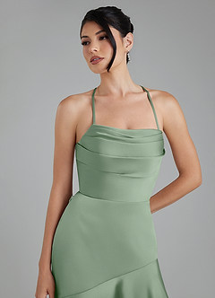 Azazie Jaslene Bridesmaid Dresses Matcha A-Line Corset Stretch Satin Dress image3