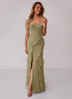 Barbie ♥ Azazie Bridesmaid Dresses Moss Green Sheath Bow Chiffon Dress image3