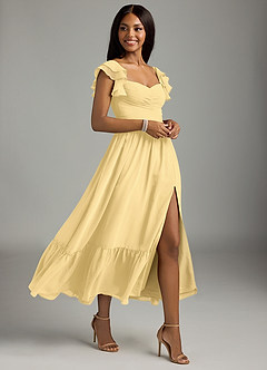 Azazie Anaya Brautjungfernkleider Eine Linie Herzausschnitt Chiffon Kleid Butter image3