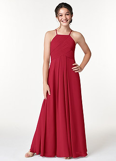 Azazie Ginger Junior Scarlet A-Line Pleated Chiffon Dress image1