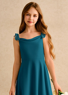 Azazie Puppy Girls Formal Flower Girl Dresses Ink Blue A-Line Pleated Chiffon Dress image6