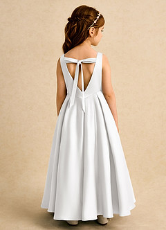 Azazie Pepper Flower Girl Dresses White A-Line Pleated Matte Satin Dress image1