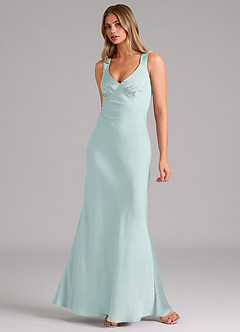 Azazie Kamila Bridesmaid Dresses Mist A-Line Pleated Stretch Satin Dress image3