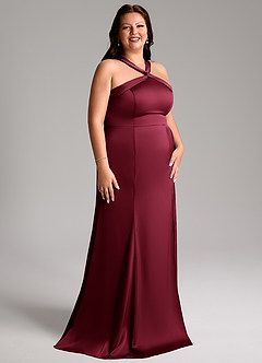 Azazie Rue Bridesmaid Dresses Burgundy Mermaid Pleated Stretch Satin Dress image12