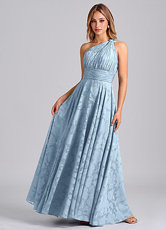 Azazie Charlize 신부 들러리 드레스 A라인 한쪽 어깨 플로럴 번아웃 바닥 길이 드레스 image4