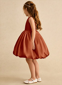 Azazie Nirvana Flower Girl Dresses Paprika Ball-Gown Ruched Matte Satin Dress image4