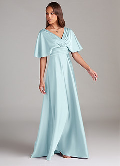 Azazie Pamela Robes de demoiselle d'honneur Robe Trapèze en Satin extensible Plissée Bleu Nuage image3