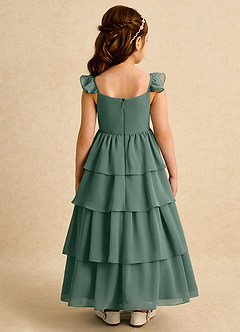 Azazie Boba Flower Girl Dresses Sea Moss A-Line Square Neckline Chiffon Dress image2