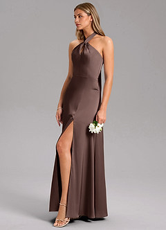 Azazie Tracie Brudtärnklänningar Klä av A-Linje i Stretch Satin Sidoslits Ganache image6