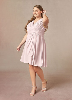 Azazie Theron Mother of the Bride Dresses Blushing Pink A-Line V-Neck Pleated Chiffon Dress image8