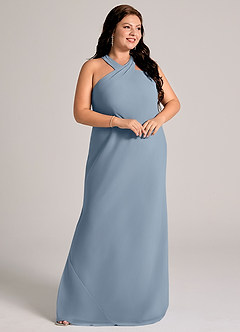 Azazie Doretta Bridesmaid Dresses Dusty Blue Mermaid Pleated Chiffon Dress image10