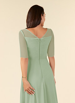 Azazie Naomi Mother of the Bride Dresses Dusty Sage A-Line Boatneck Pleated Chiffon Dress image6