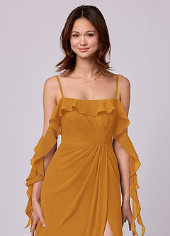 Barbie ♥ Azazie Bridesmaid Dresses Butterscotch A-Line Off the Shoulder Chiffon Convertible Dress image2