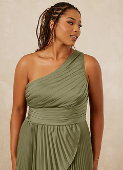 Christian Siriano Bridal for Azazie 1008 Bridesmaid Dresses Pistachio A-Line One Shoulder Stretch Satin Dress image12