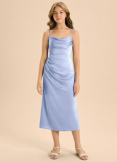 Azazie Mai Junior Osłona Pofałdowany Satyna elastyczna Długość herbaty Młodsza druhna Sukienka image3