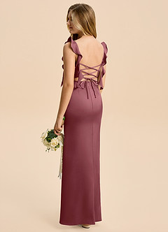 Azazie Jessamine Junior Desert Rose A-Line Ruched Stretch Satin Dress image4