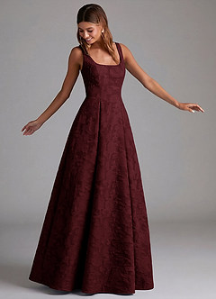 Azazie Amalie Bridesmaid Dresses Cabernet A-Line Pleated Floral Burnout Dress image4