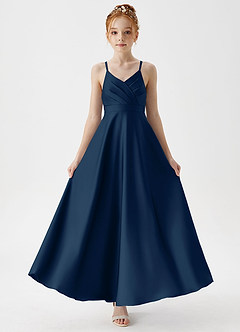 Azazie Avelina Junior A-Linie Plissee Stretch-Satin Kleid Dunkelmarine image5