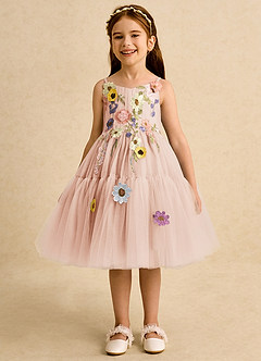 Azazie Osea vestidos de niña de las flores Vestido de Rosa Inglesa de Tul de Princesa con Plisado image4