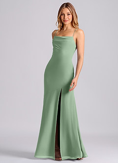 Azazie Grata 신부 들러리 드레스 인어 주름진 쉬폰 바닥 길이 드레스 image5