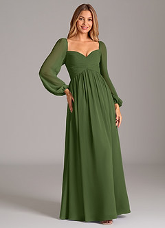 Azazie Bailee Bridesmaid Dresses Olive A-Line Long Sleeve Chiffon Dress image5