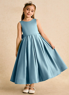 Azazie Cailee Blumenmädchenkleider Ballkleid Plissee Matte Satin Kleid Stimmungsvolles Blau image2