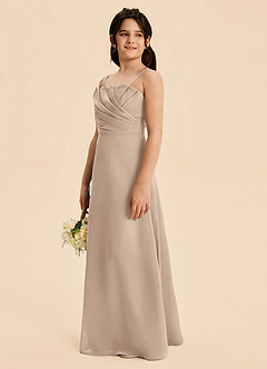 Azazie Rory Junior Robe Trapèze en Mousseline de soie Plissée Taupe image3