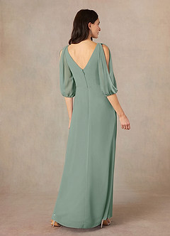 Azazie Bronwyn Mother of the Bride Dresses Silver Sage A-Line V-Neck Ruched Chiffon Dress image4