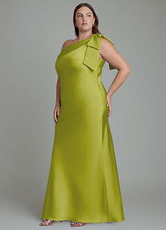 Azazie Yuanna Brudtärnklänningar Klänning av Sjöjungfru i Stretch Satin One-shoulder Citrongräs image12