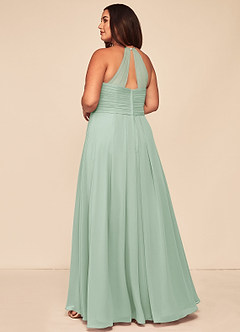 Azazie Ginger Bridesmaid Dresses Agave A-Line Halter Pleated Chiffon Dress image10