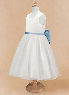 Azazie Seline Flower Girl Dresses Ivory Powder Blue A-Line Bow Tulle Dress image8