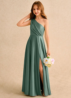 Azazie Puddles Girls Formal Flower Girl Klänningar Klä A-Line i Stretch Satin Ena axeln image3