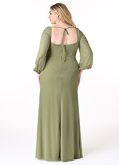 Azazie Charissa Final Sale Champagne Sheath Corset Pleated Mesh Dress image8