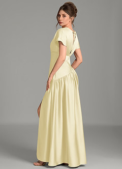 Azazie Alysse Robes à essayer chez vous Robe Trapèze en Satin extensible Sorbet Citron image5