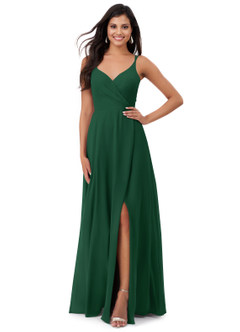 Azazie Lennon Bridesmaid Dresses Dark Green A-Line Lace Chiffon Dress image1