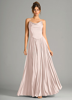 Azazie Saedra Bridesmaid Dresses Blushing Pink A-Line Corset Stretch Satin Dress image5