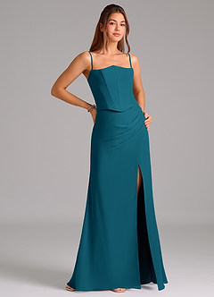 Azazie Jenine Brautjungfernkleider Meerjungfrau-Linie Schulterfrei Chiffon Kleid Tintenblau image6