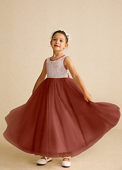 Azazie Tay Flower Girl Dresses Auburn A-Line Sequins Tulle Dress image6