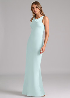 Azazie Allettie Bridesmaid Dresses Sea Glass Mermaid Stretch Satin Dress image4