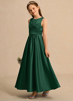 Azazie Ducky Girls Formal Flower Girl Dresses Dark Green A-Line Pleated Stretch Satin Dress image3