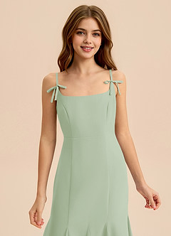 Azazie Evey Junior Vestido de Salvia Polvorienta de Gasa de Corte Sirena con Plisado image6