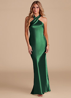 Azazie Doretta Bridesmaid Dresses Dark Green Mermaid Bow Metallic Satin Dress image3