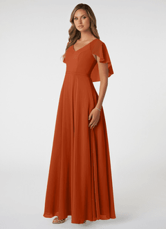 Azazie Jamie Robes de demoiselle d'honneur Robe Trapèze en Mousseline de soie Orange Brûlée image3