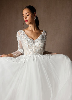 Azazie Freya Wedding Dresses Diamond White Champagne A-Line Sequins Tulle Dress image5