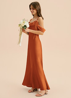 Azazie Bellalina Junior Syrena Pofałdowany Satyna elastyczna Długość podłogi Młodsza druhna Sukienka image3