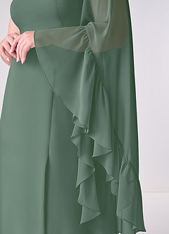 Barbie ♥ Azazie Bridesmaid Dresses Eucalyptus A-Line Long Sleeve Chiffon Dress image10