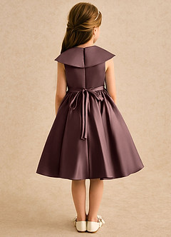 Azazie Acorn Flower Girl Dresses Espresso A-Line Pleated Matte Satin Dress image2