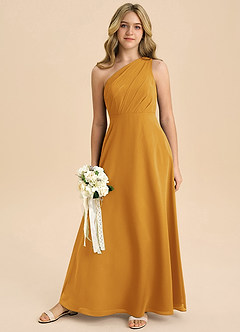 Azazie Phaedra Junior Butterscotch A-Line Pleated Chiffon Dress image8