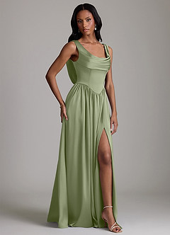 Azazie Novi Bridesmaid Dresses Pistachio A-Line with Pockets Stretch Satin Dress image5