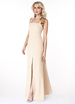 Azazie Jay Bridesmaid Dresses White Alabaster A-Line Square Neckline Side Slit Chiffon Dress image4